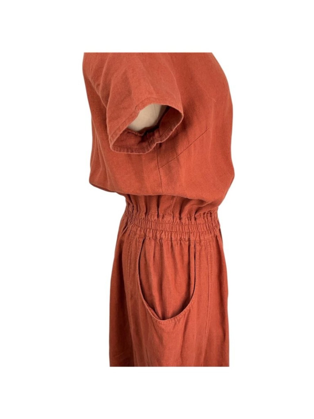 Not Perfect Linen Reine Waisted Linen Dress Womens M Orange Short Sleeve Pockets - Picture 8 of 14